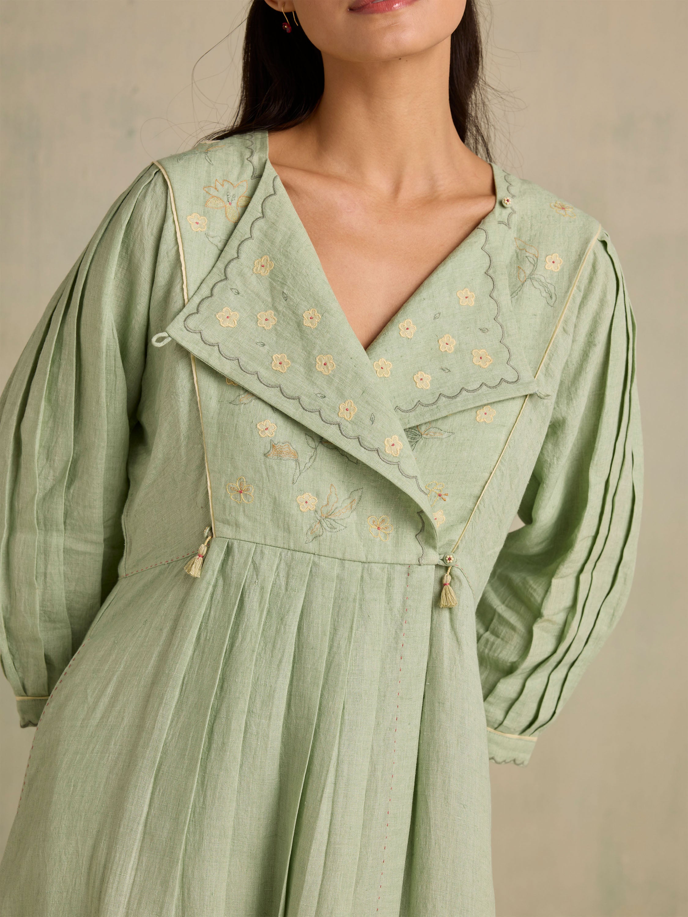 Serene Forest Linen Dress