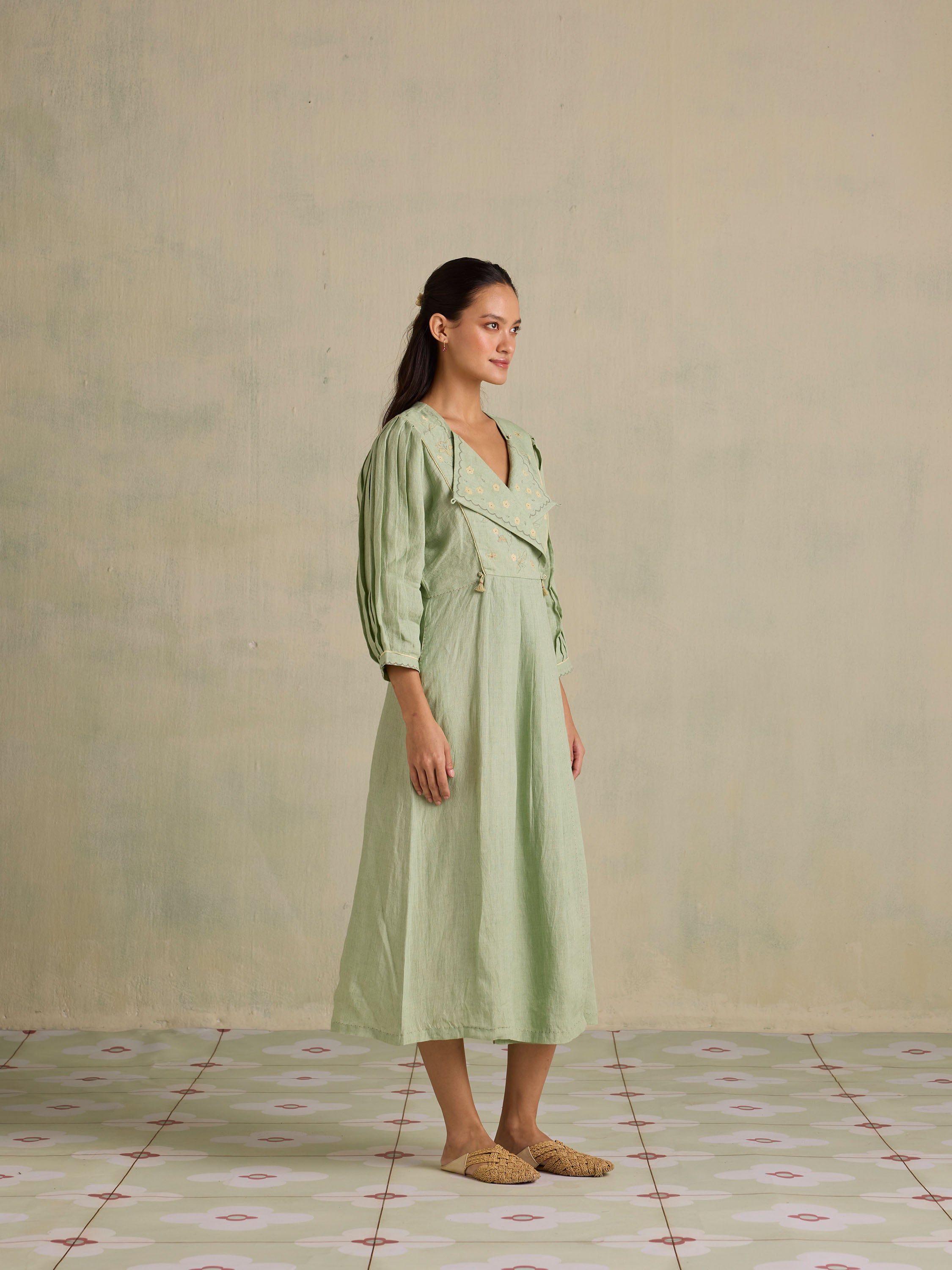 Serene Forest Linen Dress