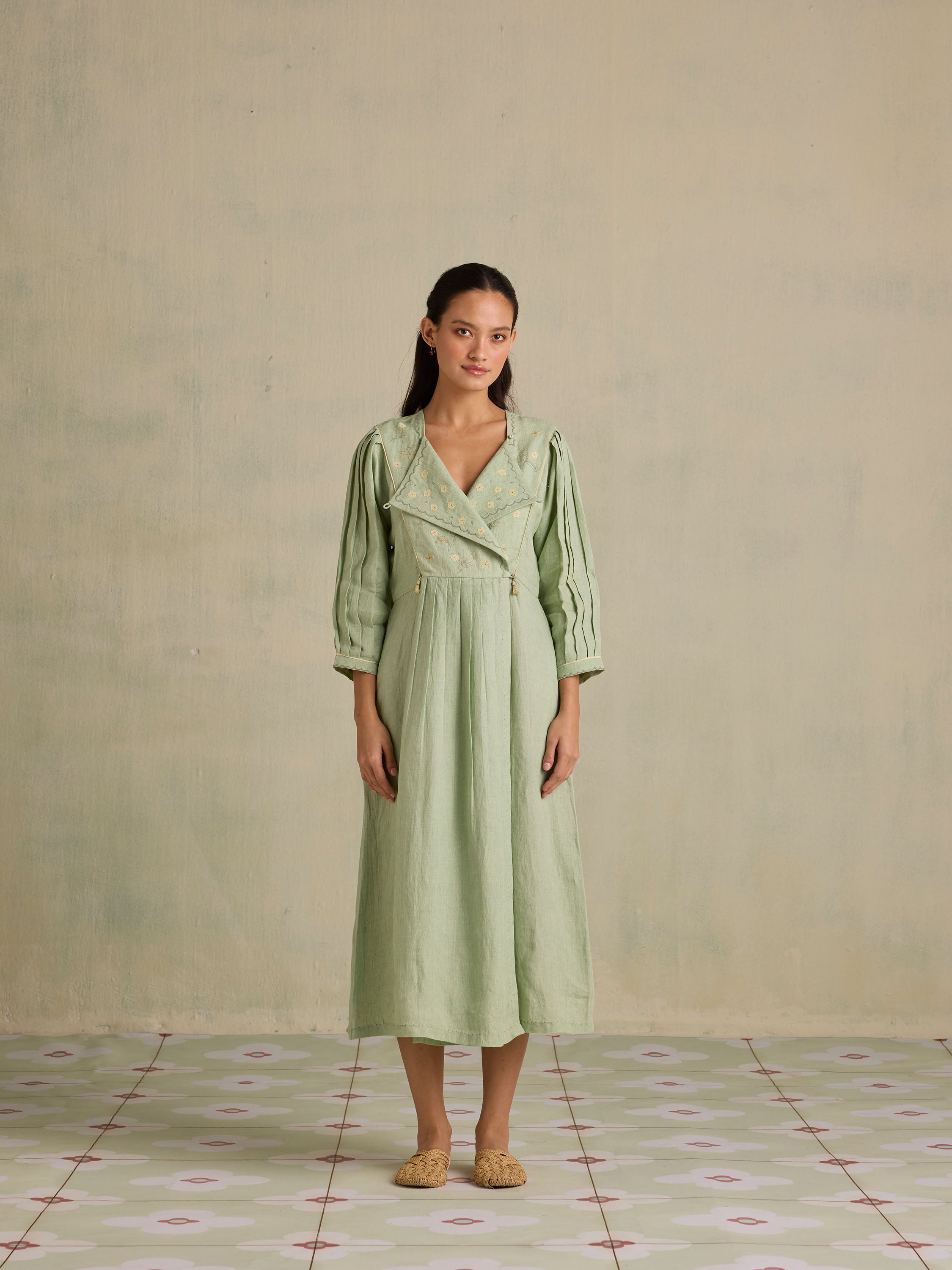 Serene Forest Linen Dress