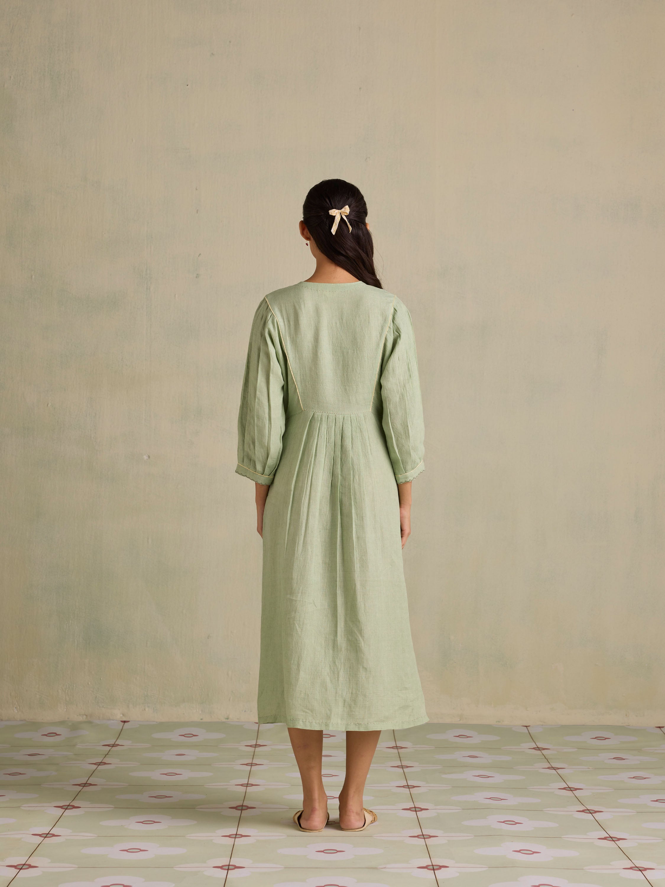 Serene Forest Linen Dress