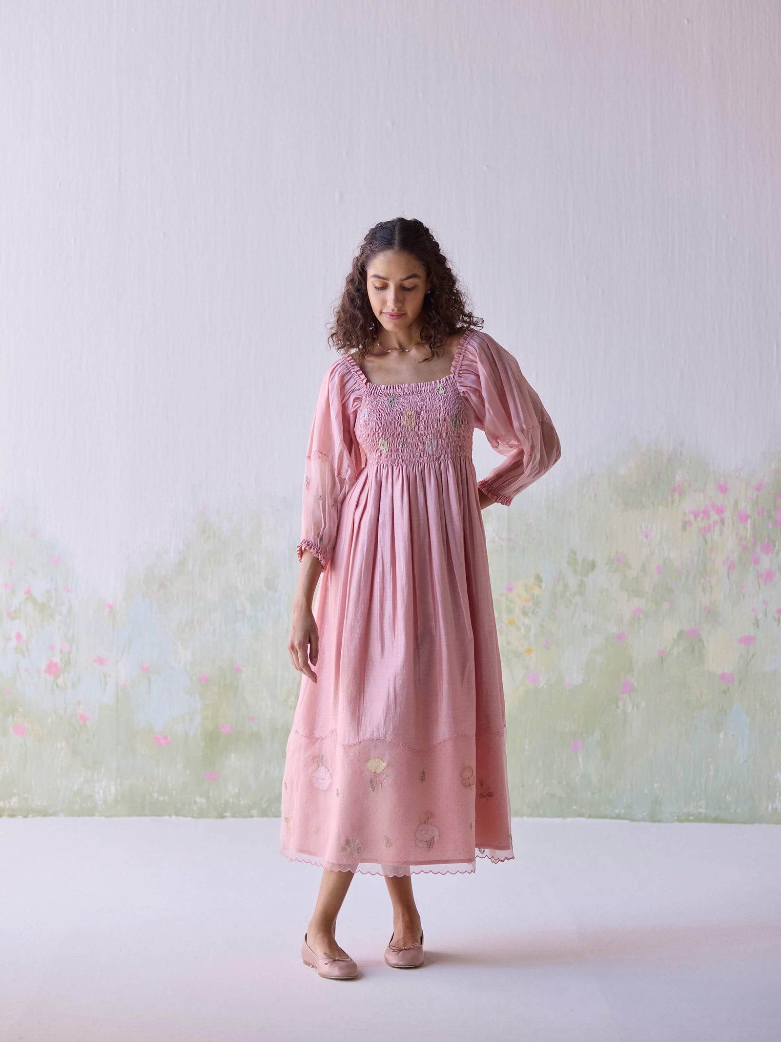 Meadowsweet Romantic Floral Organza Midi Dress - Buna Studio