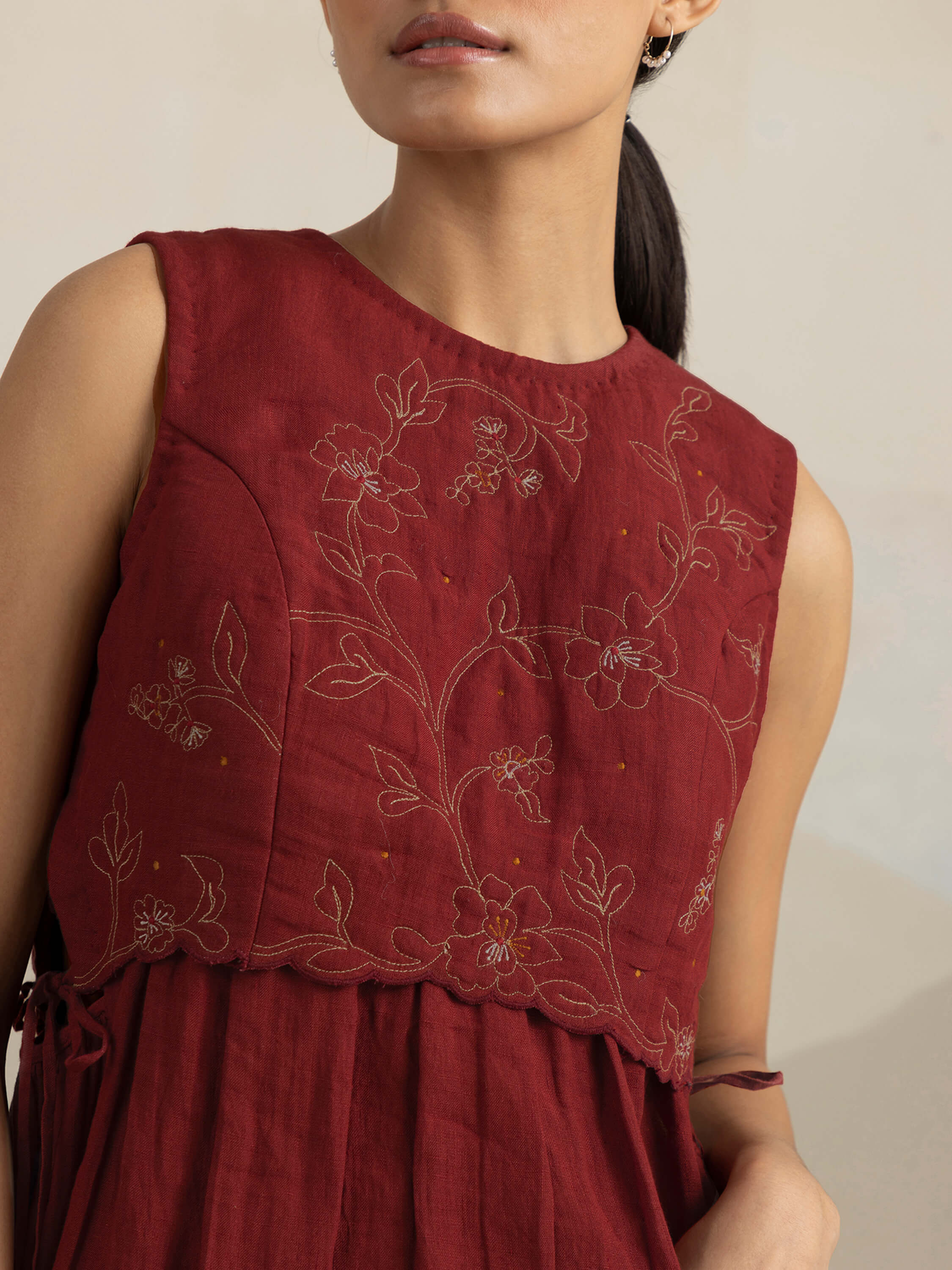 Berry Quilt Linen Midi Dress - Image 7