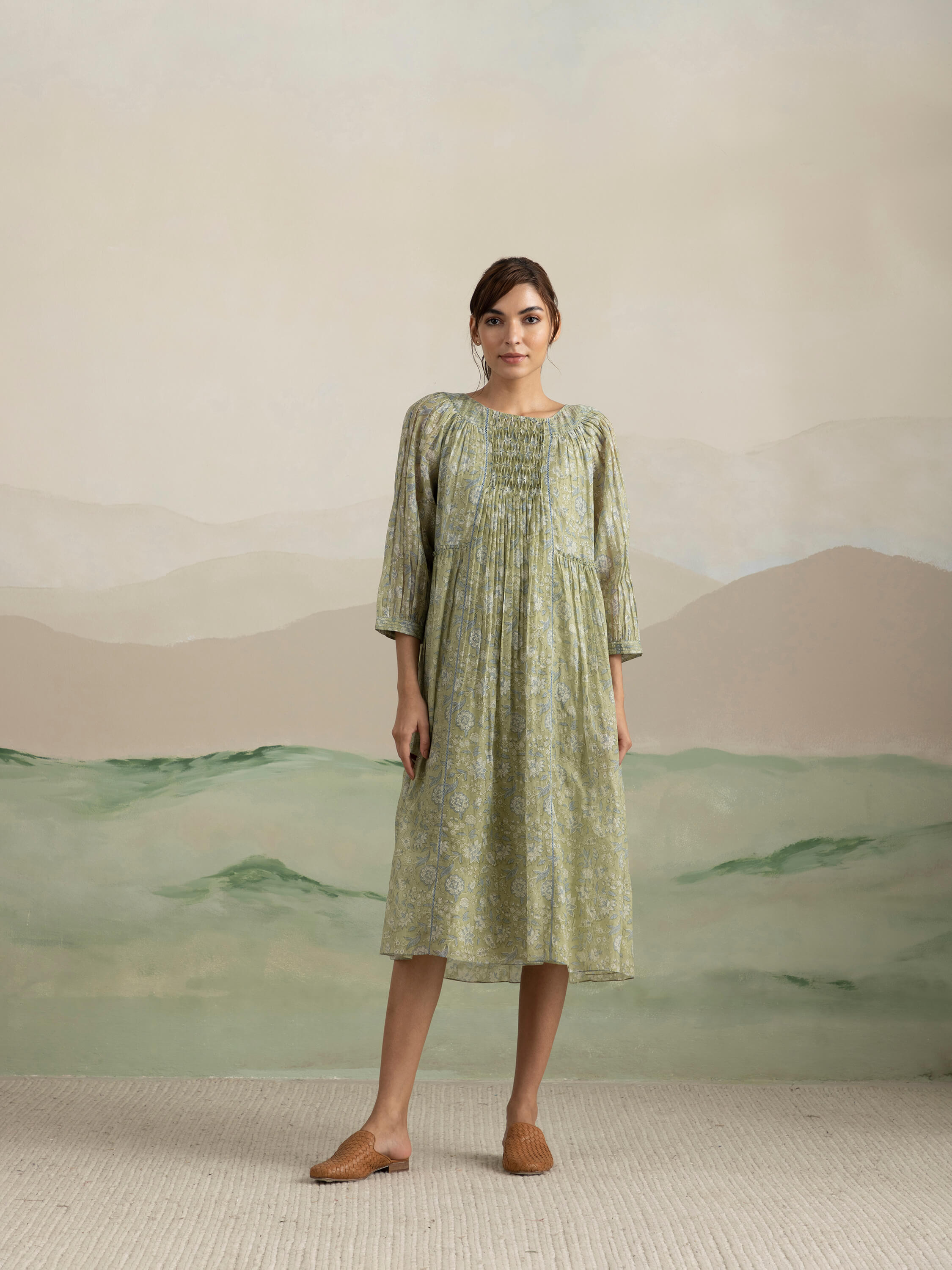 Aloe Chintz Dress | Olive Green | Buna Studio – BunaStudio