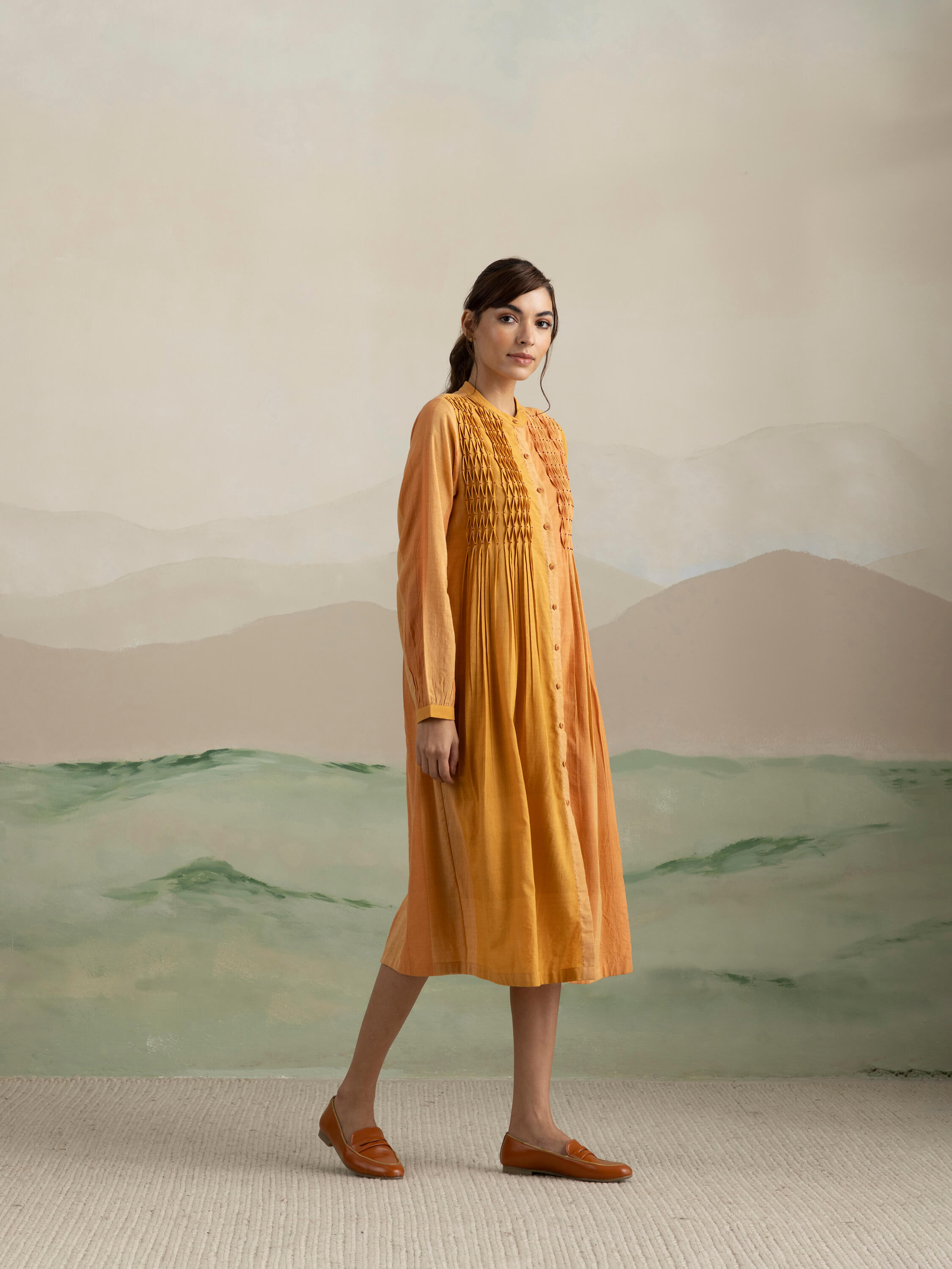 Autumn Leaves Smock Dress | Chrome Yellow | Buna Studio – BunaStudio